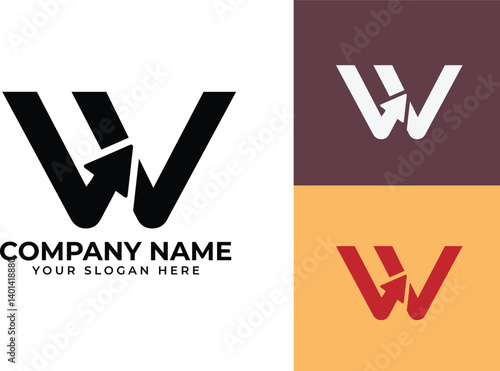 Modern growth logo design wordmark. Abstract arrow shapes logo design in letter w arrow vector illustration. Symbol, icon, creative.