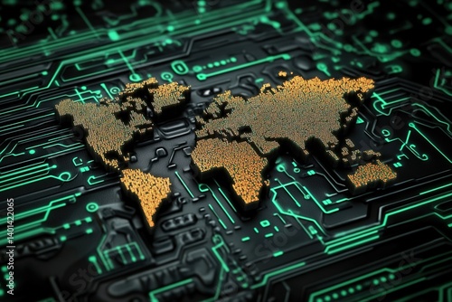 Wallpaper Mural electronic circuit board concept with map of the world Torontodigital.ca