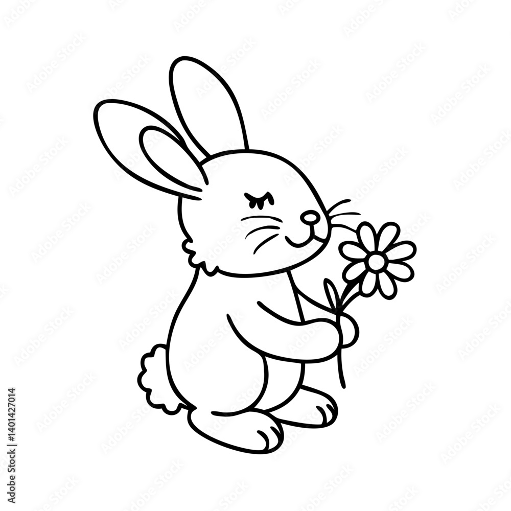 Obraz premium bunny holding a flower icon, bunny holding a flower line art - simple line art of bunny holding a flower, perfect for bunny holding a flower logos and icons