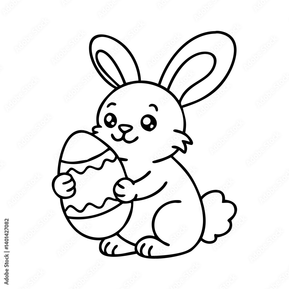 Fototapeta premium bunny holding an egg icon, bunny holding an egg line art - simple line art of bunny holding an egg, perfect for bunny holding an egg logos and icons