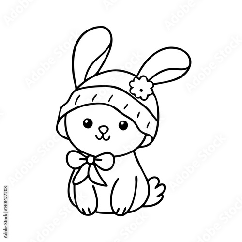 bunny in a bonnet icon, bunny in a bonnet line art - simple line art of bunny in a bonnet, perfect for bunny in a bonnet logos and icons
