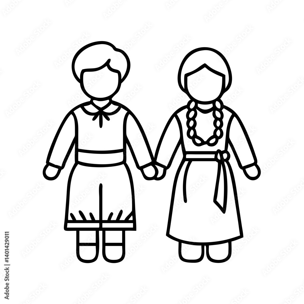 children in traditional dress icon, children in traditional dress line art - simple line art of children in traditional dress, perfect for children in traditional dress logos and icons