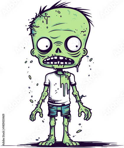 Walking Zombie with Missing Foot PNG Undead Zombie with Exposed Skull Vector