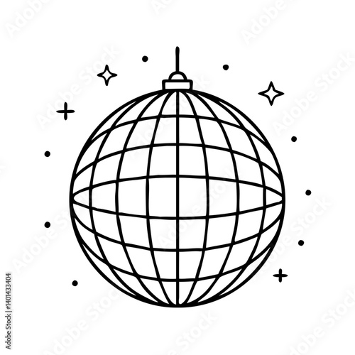Disco Ball Line Art Illustration Nightclub Party Celebration Festive Design Graphic
