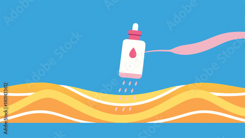 Collagen Thread An illustration showing collagen strands lifting and tightening skin depicted with vibrant lines emanating from the lotion bottle.