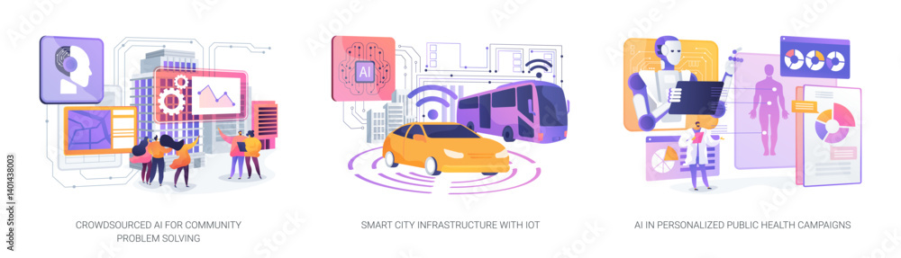 AI and IoT for Smarter, Sustainable Communities abstract concept vector illustrations. AI and IoT for Smarter, Sustainable Communities abstract concept vector illustrations.