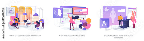 AI and Smart Tech Enhancing Workspaces abstract concept vector illustrations.