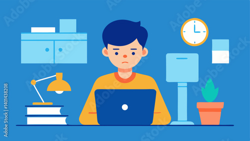 Internship Burnout An of a young person working long hours at an unpaid internship looking exhausted and overwhelmed while balancing multiple tasks.
