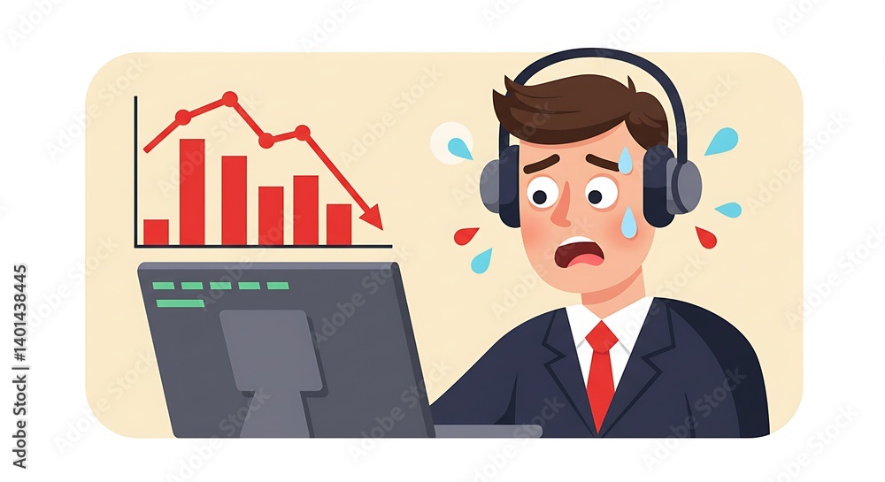 man terrified by stock market charts man terrified by stock market charts
