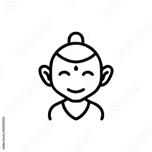 Minimalist Icon Of Happy Buddha Character With Dot On Forehead And Simple Outfit