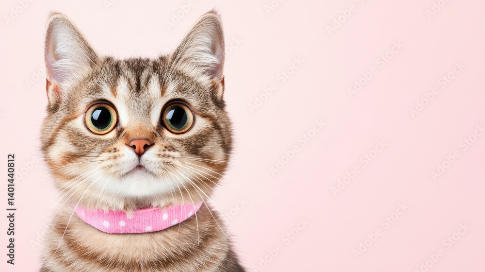 Curious Gaze of a Tabby Kitten: A captivating close-up shot of a cute tabby kitten with expressive eyes and a delicate pink collar, against a soft, inviting background. Curious Gaze of a Tabby Kitten: A captivating close-up shot of a cute tabby kitten with expressive eyes and a delicate pink collar, against a soft, inviting background.