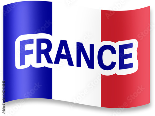 Drapeau bleu blanc rouge de la France, effet flottant avec texte France- design moderne en relief. Haute résolution	
