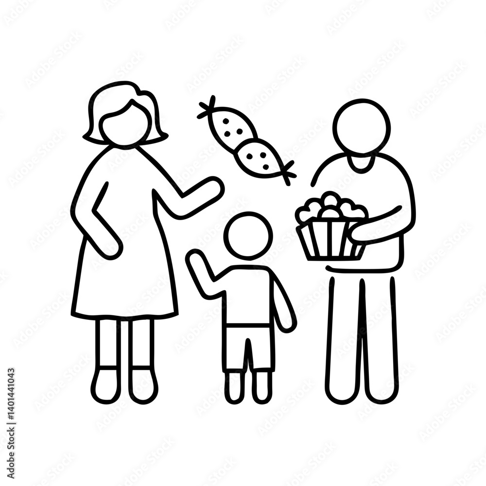 family sharing sweets icon, family sharing sweets line art - simple line art of family sharing sweets, perfect for family sharing sweets logos and icons family sharing sweets icon, family sharing sweets line art - simple line art of family sharing sweets, perfect for family sharing sweets logos and icons