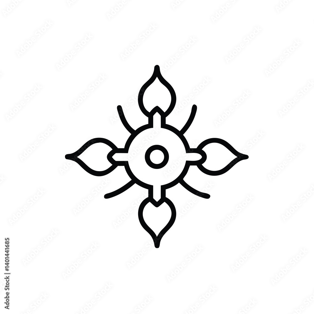 Decorative Floral Design In Black And White Outline Style Geometric Motif Decorative Floral Design In Black And White Outline Style Geometric Motif
