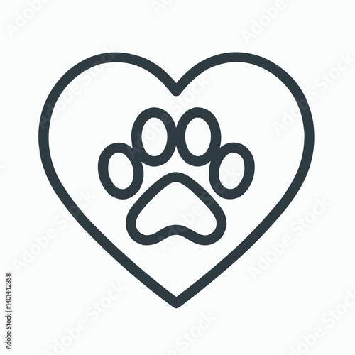 Heart symbol with a paw print representing love for pets and animal welfare