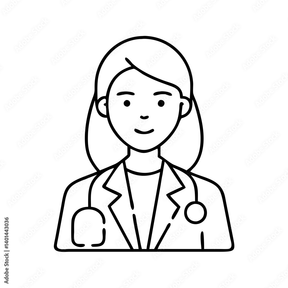 female doctor icon, female doctor line art - simple line art of female doctor, perfect for female doctor logos and icons female doctor icon, female doctor line art - simple line art of female doctor, perfect for female doctor logos and icons