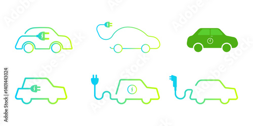 Charging station logo EV car hybrid and electric vehicles set.Eco friendly electro car idea concept.