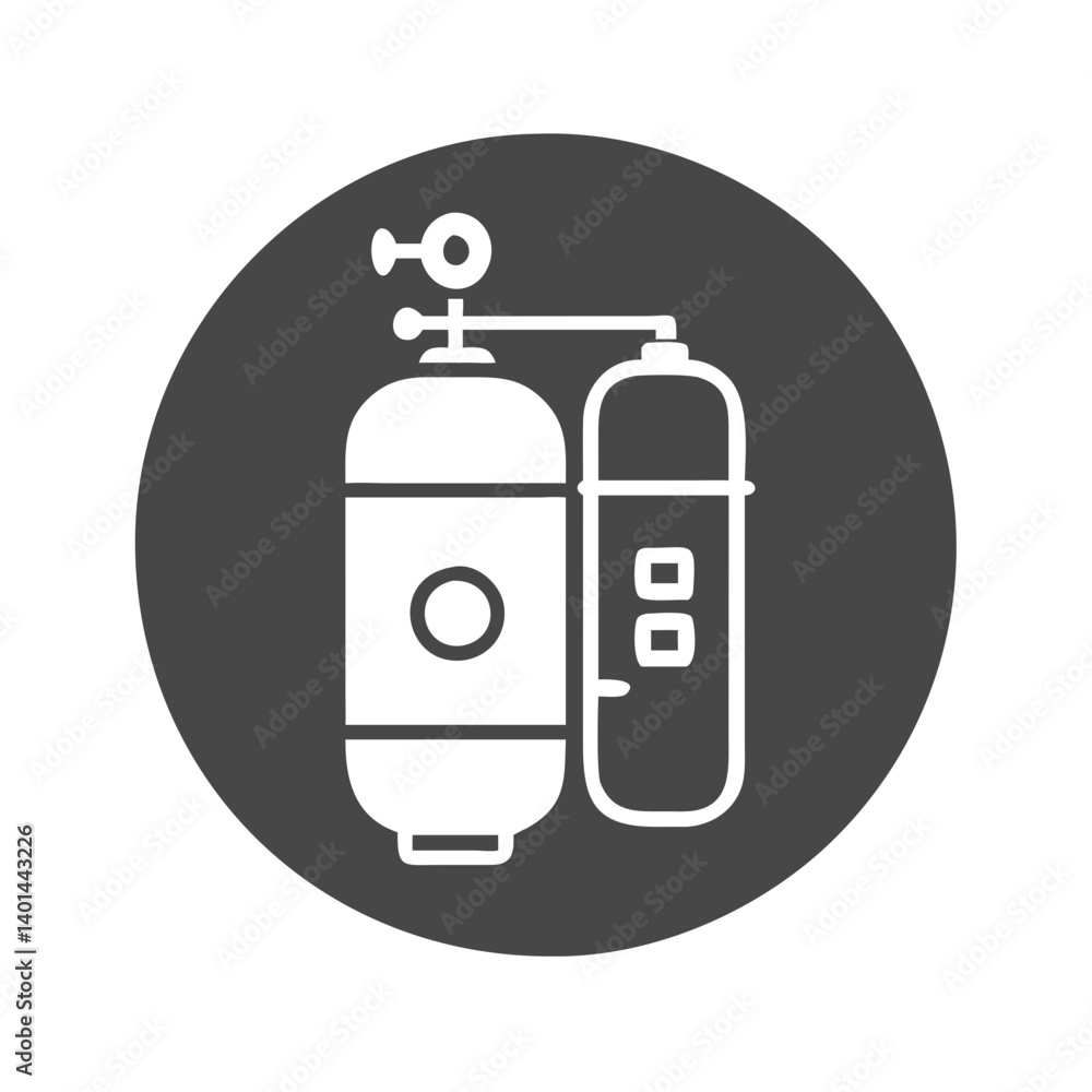 Oxygen tank icon for medical use in gray background Oxygen tank icon for medical use in gray background