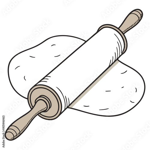Rolling Pin Vector Illustration with Flattened Dough for Baking and Kitchen Art

