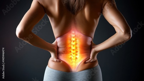 Lower Back Pain: Anatomy of Spinal Column with Inflammation Highlighted