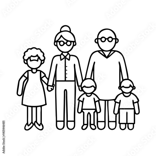 grandparents with grandchildren icon, grandparents with grandchildren line art - simple line art of grandparents with grandchildren, perfect for grandparents with grandchildren logos and icons