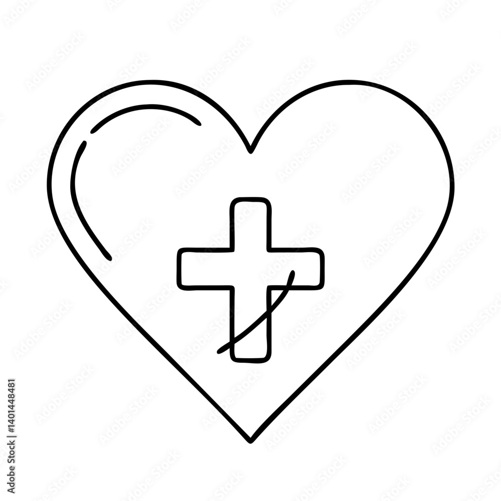 heart with cross icon, heart with cross line art - simple line art of heart with cross, perfect for heart with cross logos and icons heart with cross icon, heart with cross line art - simple line art of heart with cross, perfect for heart with cross logos and icons