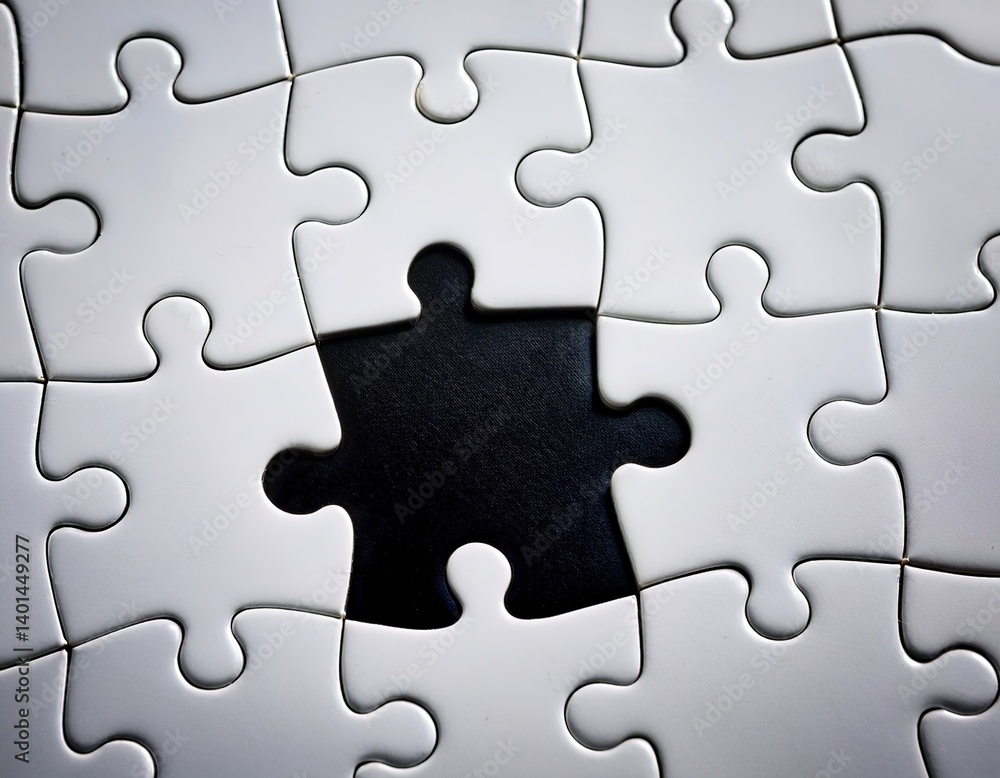 una pieza de puzzle negro sobrepuesta en un puzzle blanco una pieza de puzzle negro sobrepuesta en un puzzle blanco