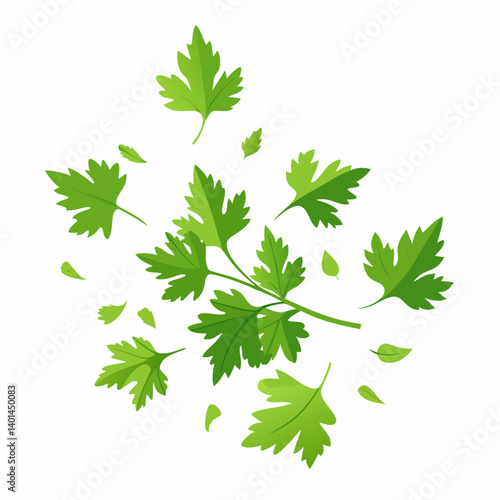 Vibrant Parsley Leaves: A fresh depiction of scattered parsley leaves, ideal for culinary and design projects, presented in high-definition.