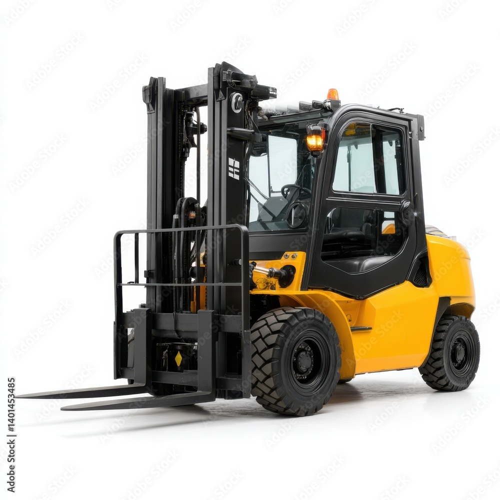Fototapeta premium Isolated view of a yellow forklift truck isolated on white background