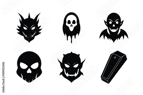 Halloween masks silhouette vector bundle  illustration