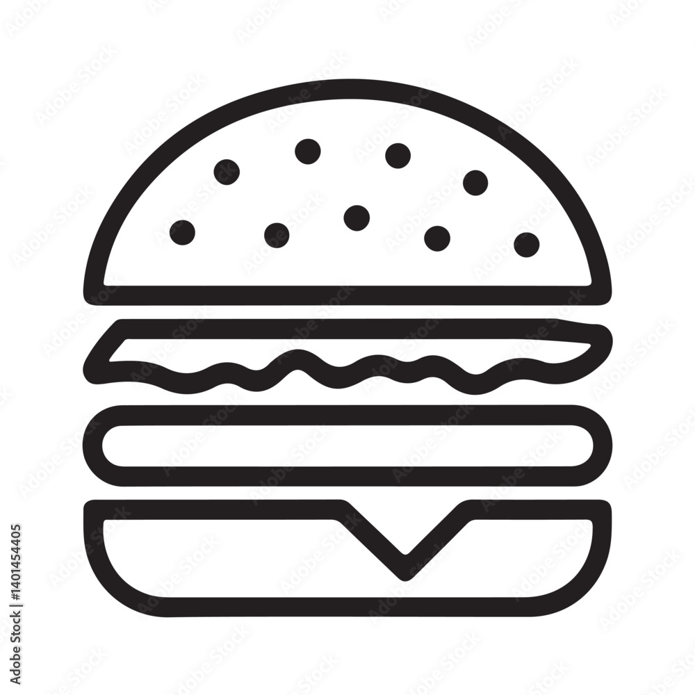 Simple Line Art Illustration of a Classic Hamburger Simple Line Art Illustration of a Classic Hamburger