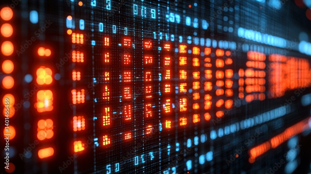 Abstract Digital Matrix: Binary Code Flowing in Neon Orange and Blue Abstract Digital Matrix: Binary Code Flowing in Neon Orange and Blue