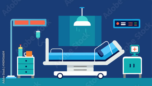 Smart Hospital Room A modern hospital room featuring automated lights an adjustable bed and a digital display with vital signs monitored illustrating advanced care environments.