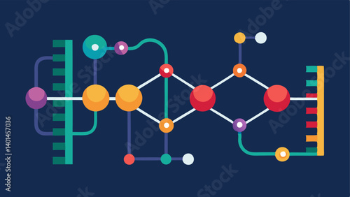Molecular Assembly Line A visual of nanomachines working together in a coordinated fashion to build complex structures atom by atom with vibrant trails showing movement.