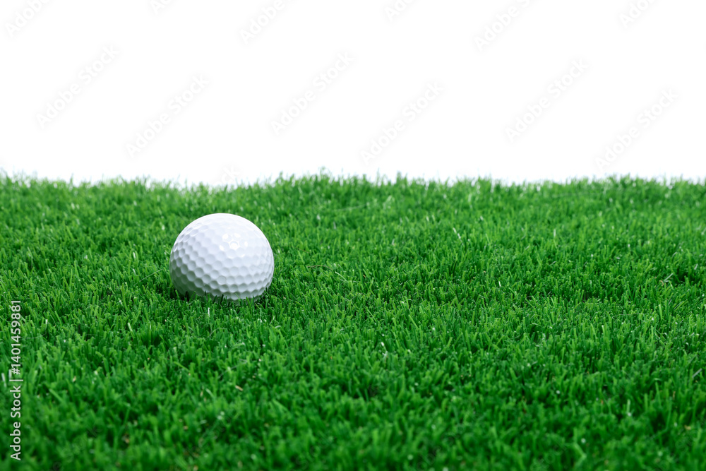Golf ball on green grass against white background Golf ball on green grass against white background