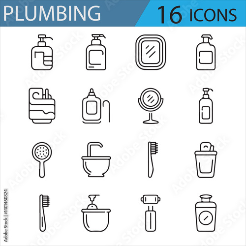 Line Art Icons for Plumbing Services - Featuring Sinks, Pipes, and More