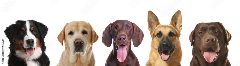 Adorable dogs peeking out against white background Adorable dogs peeking out against white background