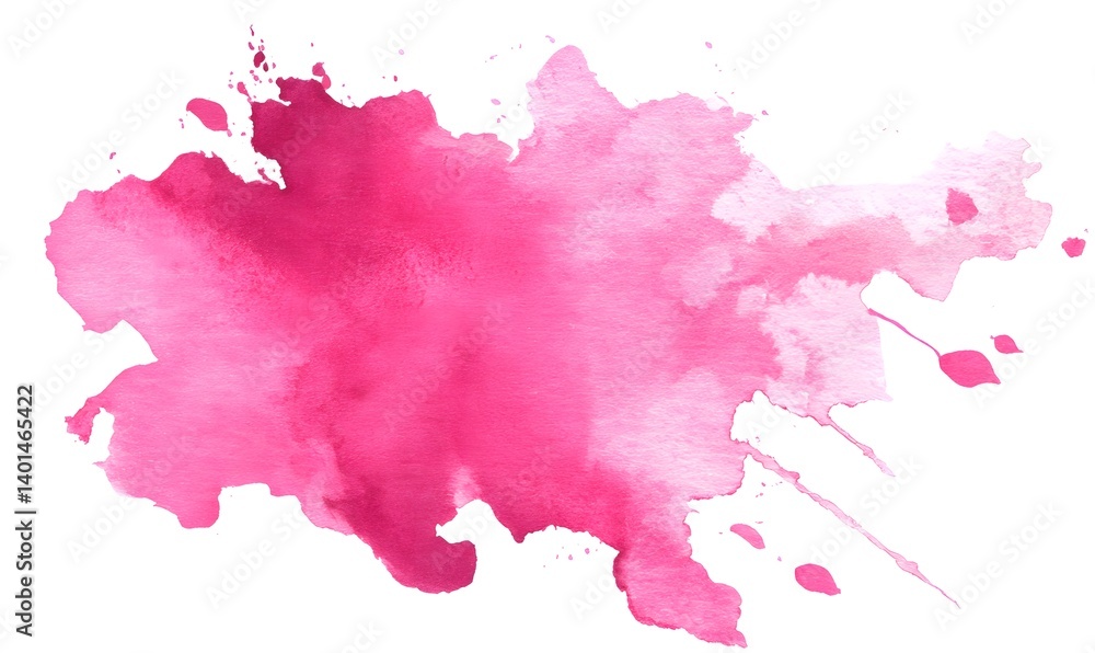 A pink watercolor splash with varying shades and textures on a white background with artistic drips A pink watercolor splash with varying shades and textures on a white background with artistic drips