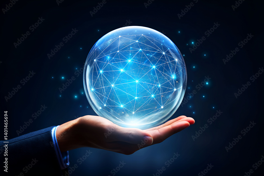 Hand Holding Glowing Network Globe Concept Hand Holding Glowing Network Globe Concept