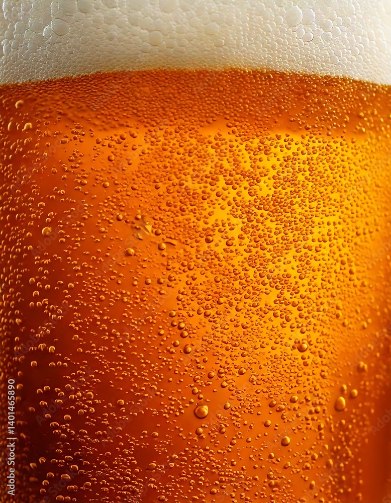 Close-Up of Bubbly Beer With Foam Top in a Glass. AI Generative
