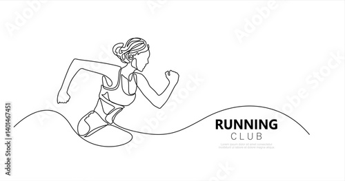 One continuous line drawing of young woman athlete runner focus sprint run. Individual sport, competitive concept. Dynamic single line draw design vector illustration for running competition poster	