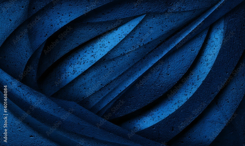 Fototapeta premium Abstract textured blue curves with shadows and light creating a dynamic and modern background design