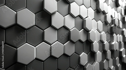 Abstract Hexagon Pattern:  Grey and White 3D Geometric Wall