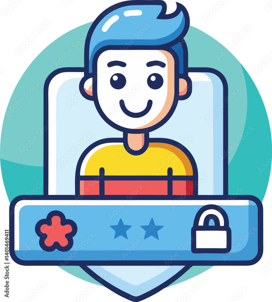 Fototapeta premium Secure Login Character with Lock