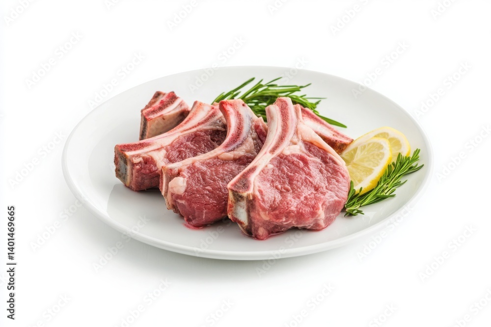 Lamb chops with rosemary isolated on white background Lamb chops with rosemary isolated on white background