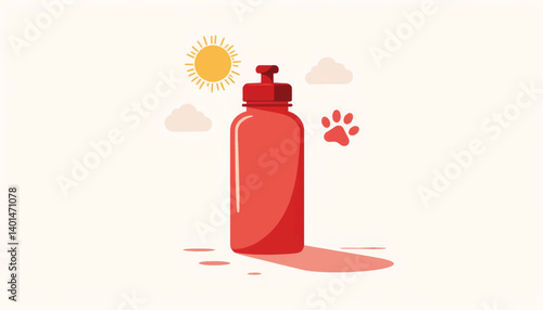 Minimalistic pet water bottle illustration in bright light, playful design