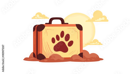 Geometric suitcase with pet paw prints, travel companionship