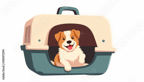 Happy dog peeking from pet carrier, playful companionship