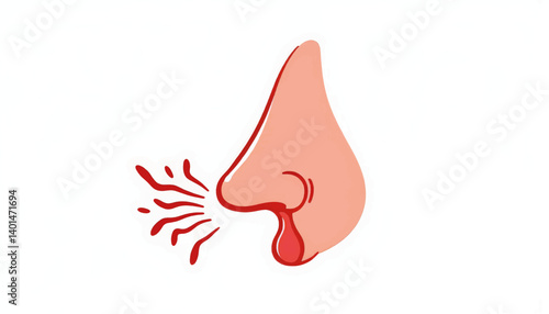 Exaggerated sneeze illustration of a nose, playful design concept