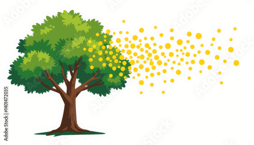 Tree releasing pollen in the breeze, nature's reproduction cycle